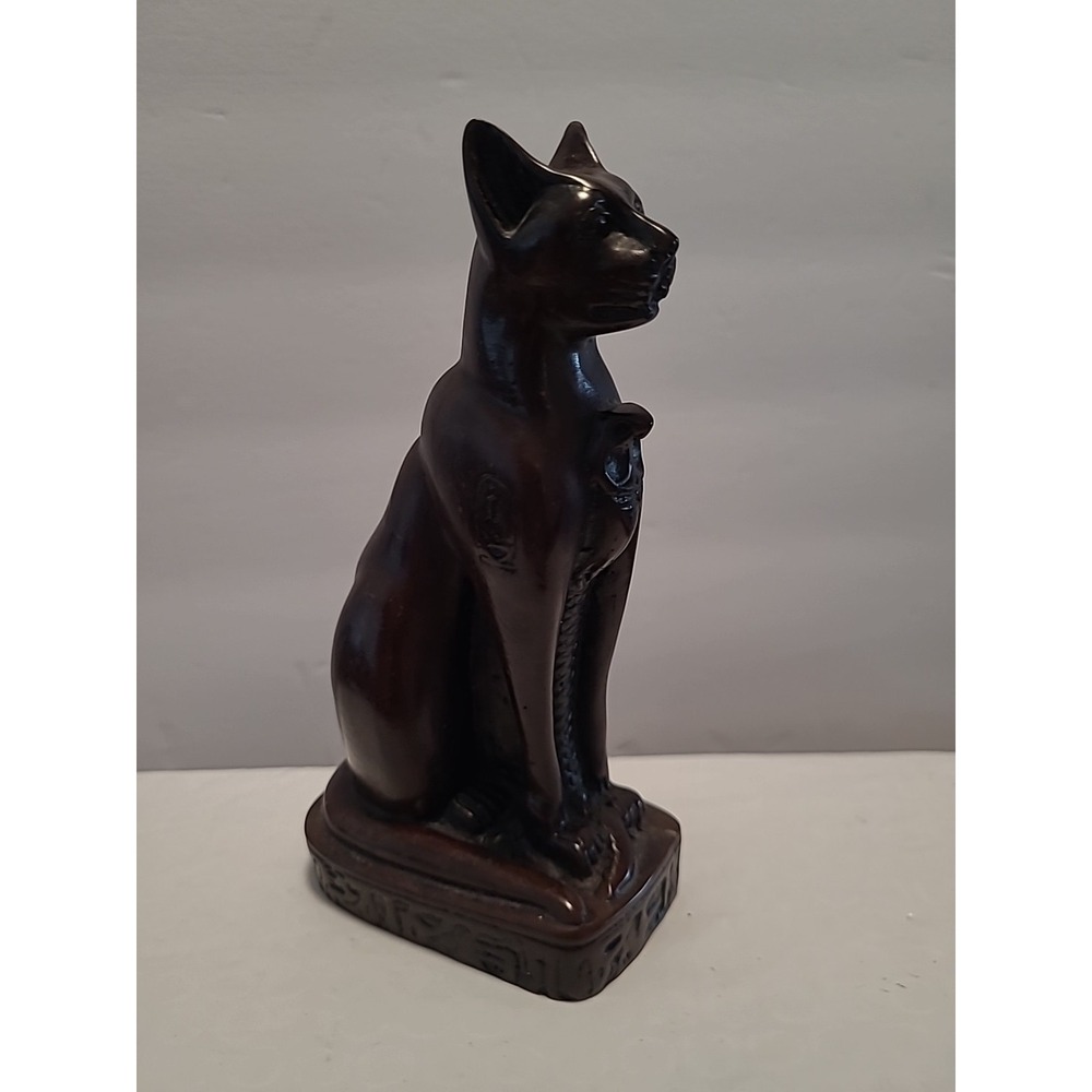 Vintage Carved Brown Bastet Egyptian Cat Figurine 6"